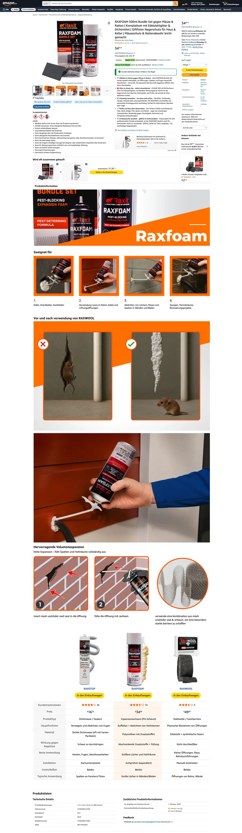 RaxFoam Bundle productpagina op Amazon