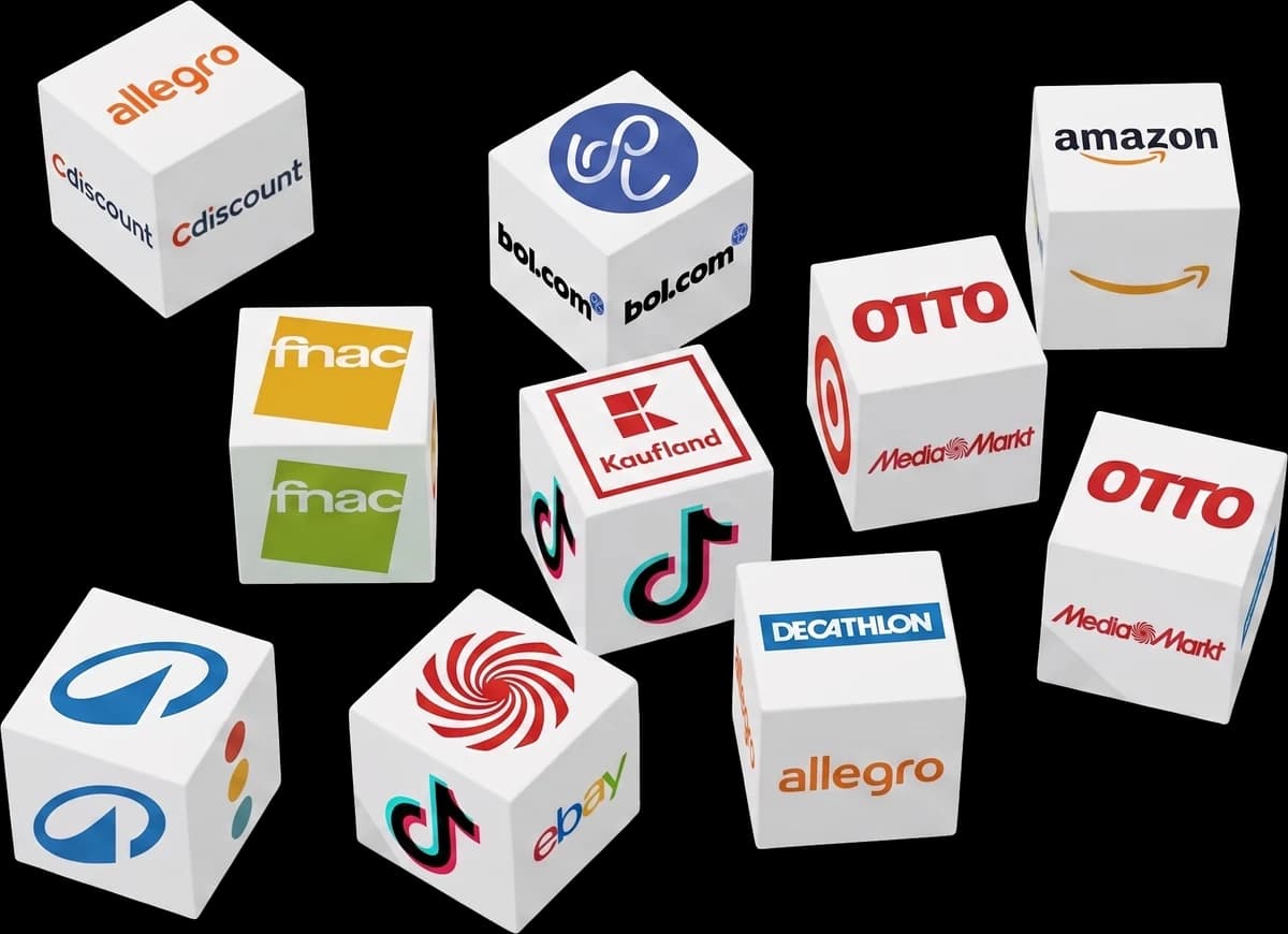 Marketplace-logo's op dobbelstenen
