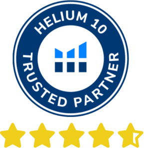 Helium 10 Trusted Partner badge van Brightways met 4,5 van 5 sterren