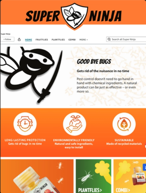 Super Ninja Amazon Brand Store, getoond op een iPad.